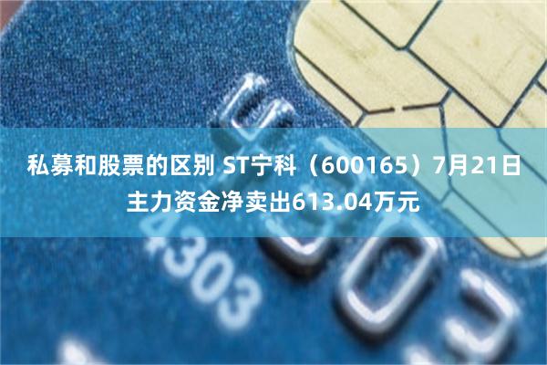 私募和股票的区别 ST宁科（600165）7月21日主力资金净卖出613.04万元